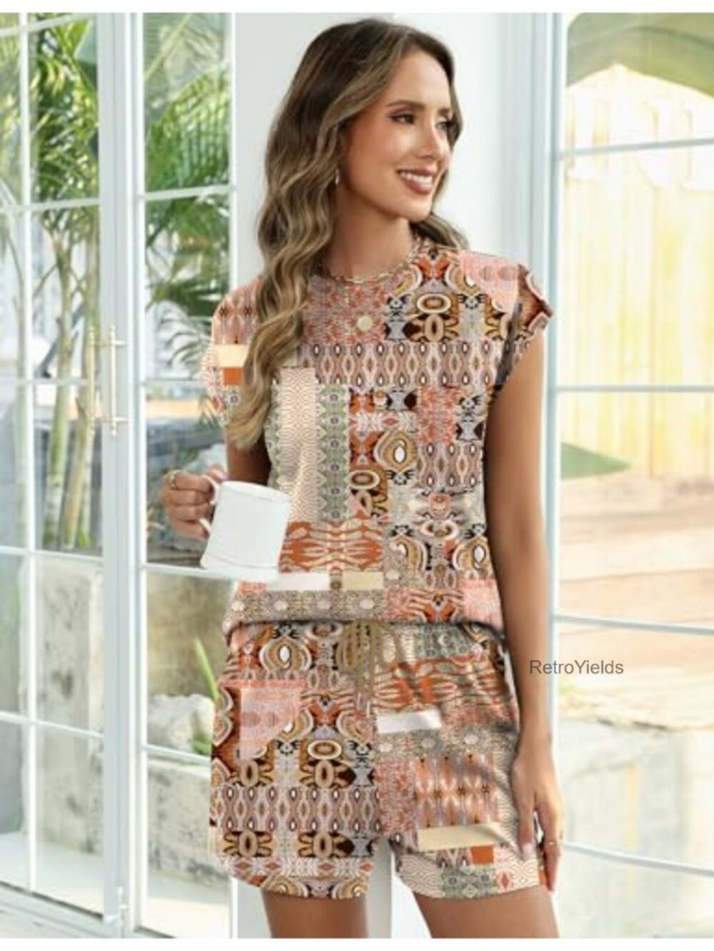 Trendy Lounge Shorts Set for Women 2 Piece Matching Outfit Casual Vacation Suit - Picture 4 of 6